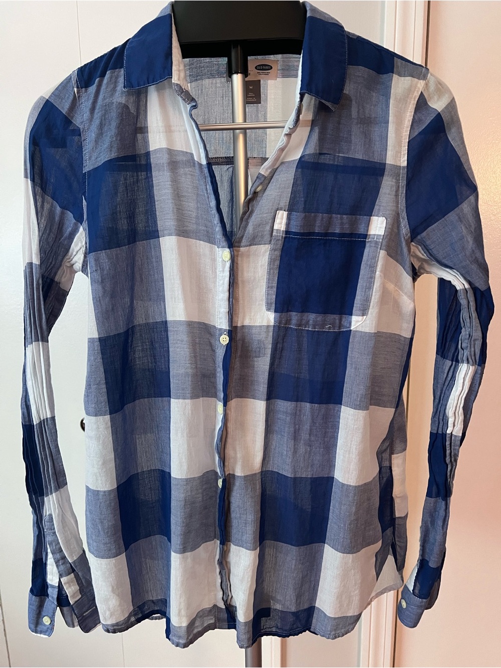 Old Navy Casual Blue & White Plaid Button-Down Shirt